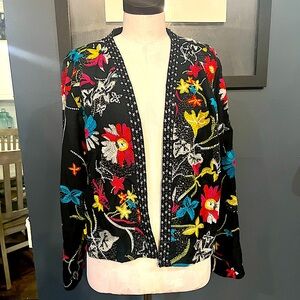 Beautiful Chico’s floral embroidered and beaded light weight jacket size Large